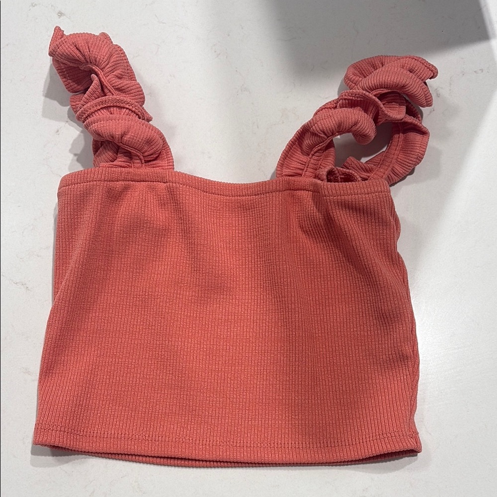 Coral Ruffle Strap Crop Top